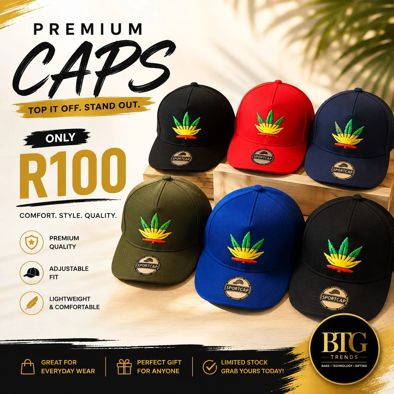 BTG Trends premium embroidered caps
